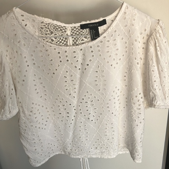 White Eyelet Puff Sleeve Top - Picture 7 of 16